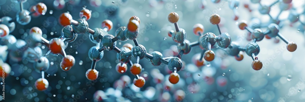 Poster molecular dna model structure on grey surface with interconnected cells