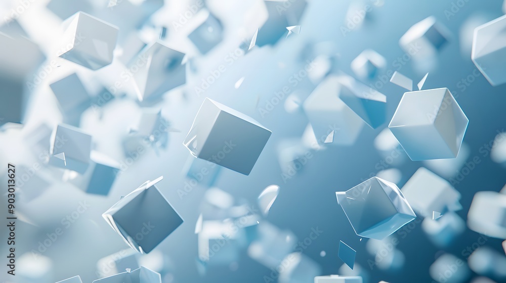 Aufkleber dynamic floating cubes in a soft blue background
