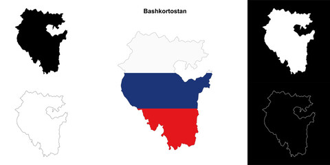 Bashkortostan blank outline map set