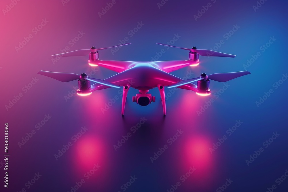 Aufkleber drone with pink and blue lights in a futuristic studio setting showcasing advanced technology and sl