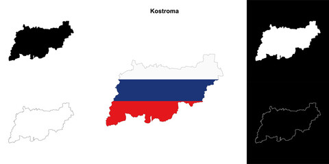 Fototapeta premium Kostroma blank outline map set