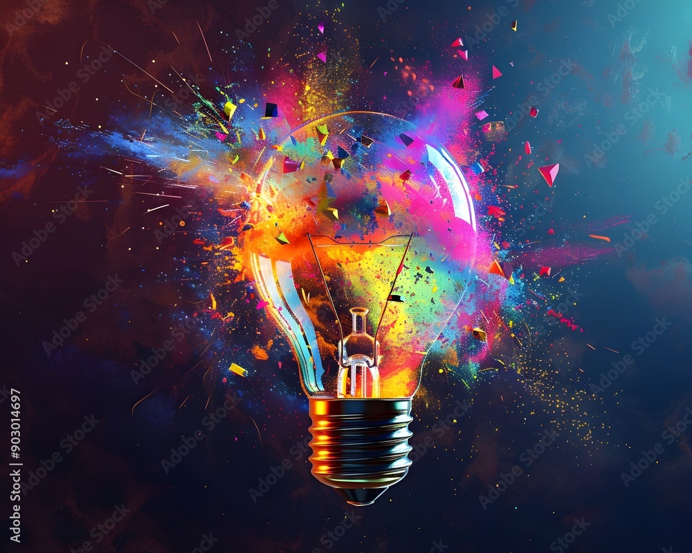 Aufkleber exploding lightbulb symbolizes burst of creativity and idea concept