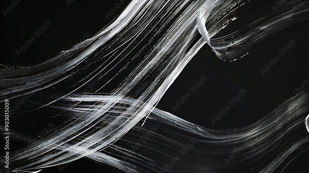 Leinwandbilder this is a background image with silver streamlines drawn with a brush on a black background : genera