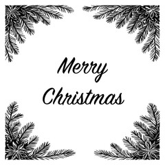 Merry Christmas card design. Black and white drawing. Generated by Ai