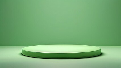 Green round podium on green background. 3D rendering. Computer digital drawing.