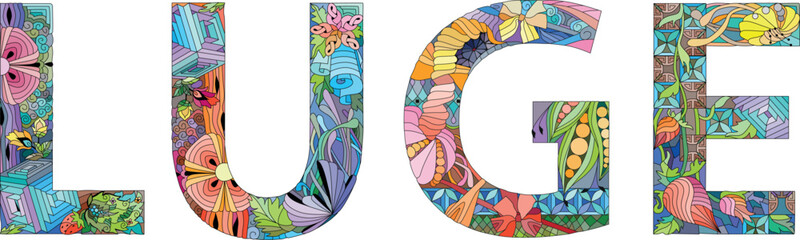 Word LUGE. Vector decorative zentangle object for decoration