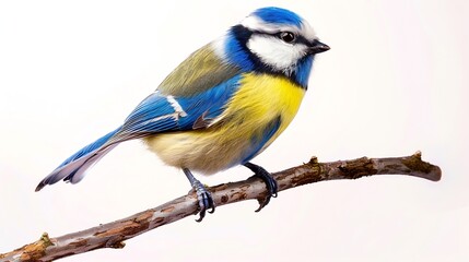 Obraz premium Eurasian Blue Tit Cyanistes caeruleus isolations on a white background in studio : Generative AI