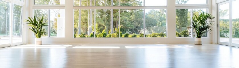Fototapeta premium Yoga studio with large windows and natural light, Meditation and Yoga, Inviting and serene environment
