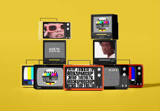Vintage TV Design Mockup Set
