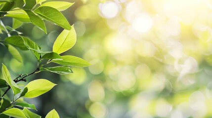 Beautiful nature view of green leaf on blurred greenery background in garden and sunlight with copy space using as background natural green plants landscape ecology fresh wallpaper con : Generative AI