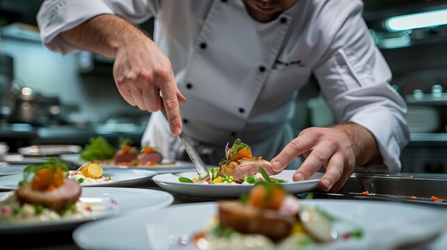 Chef preparing a fivecourse tasting menu, Chef, elegant and refined