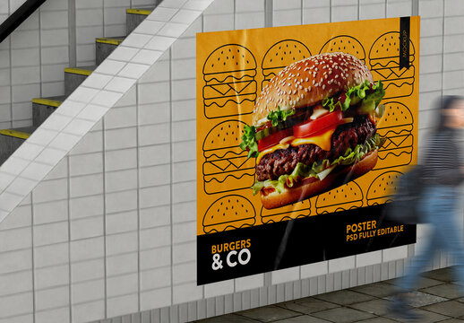  Advertising Poster on Wall Mockup