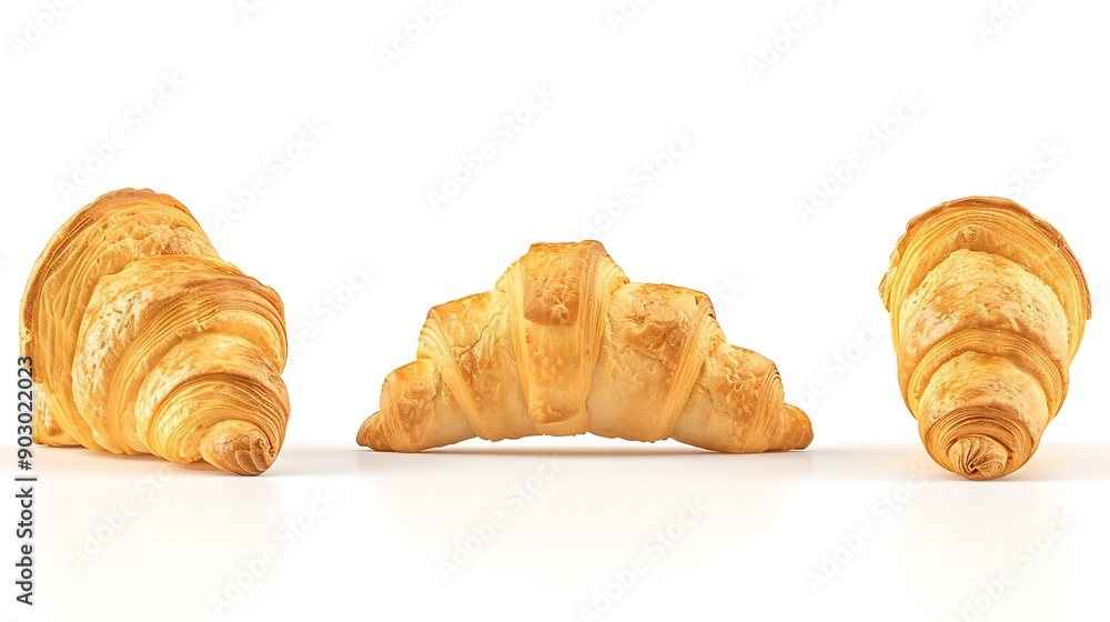 Poster croissant bread closeup isolated isolated on white background display whole and side view frontal fu