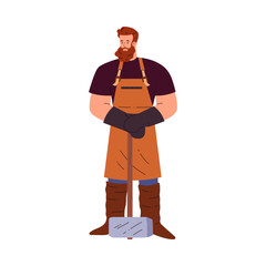 Bearded blacksmith with a sledgehammer, full length vector illustration.