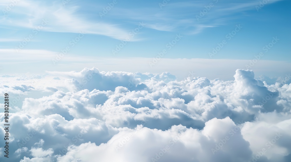 Poster High nature view large white clouds on soft sky background in the morning View of white cloudy on the plane : Generative AI