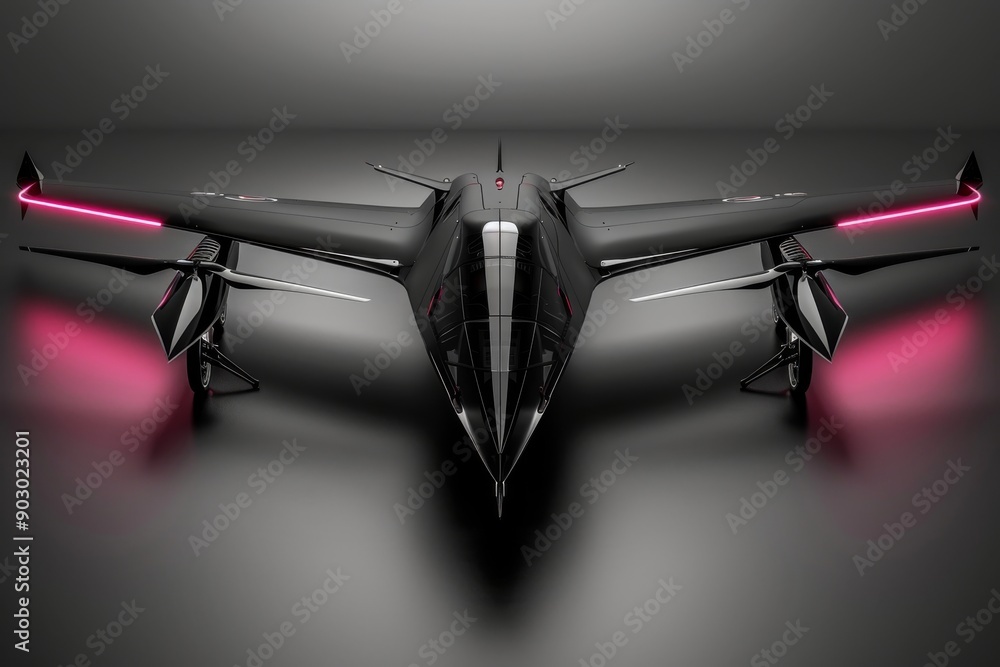 Poster black drone with green neon lights on a dark background highlighting advanced technology and sleek d