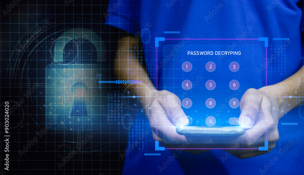 Poster cybersecurity concept, user privacy security and encryption, secure internet access future technolog