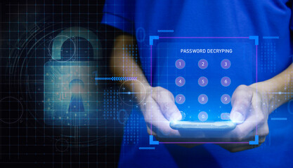 cybersecurity concept, user privacy security and encryption, secure internet access Future technology and cybernetics, screen padlock.