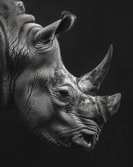 Obraz premium Majestic Black and White Rhino Portrait in Dramatic Lighting 