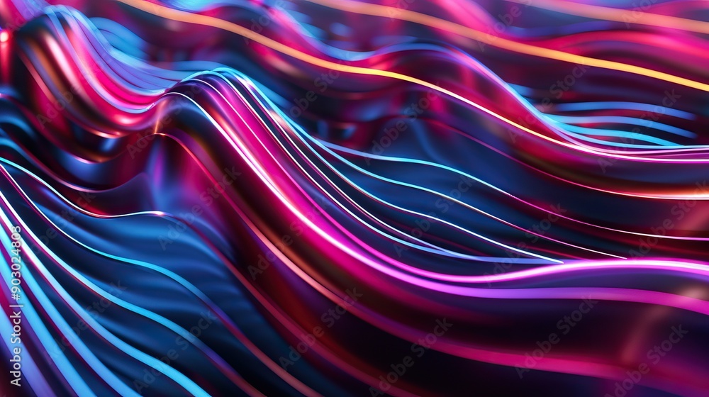 Aufkleber abstract 3d background with dynamic neon wavy lines