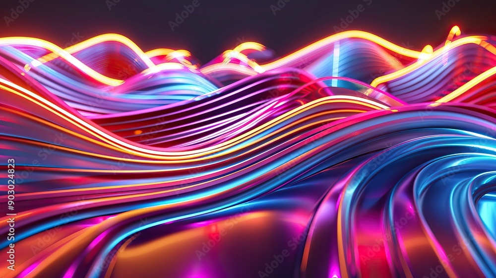 Aufkleber abstract 3d background with dynamic neon wavy lines