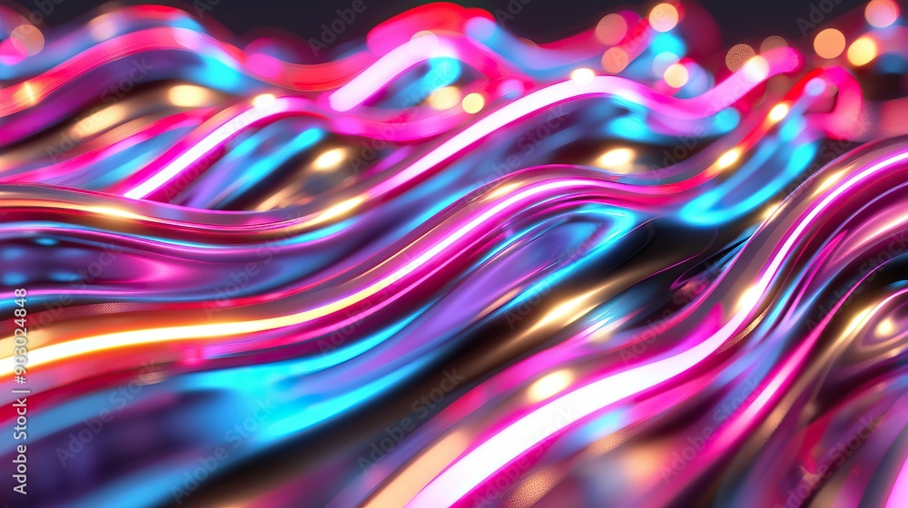 Poster abstract 3d rendering with vibrant neon wavy lines