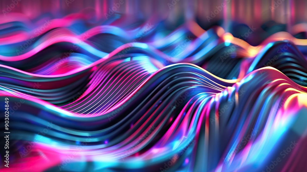 Poster abstract 3d rendering with vibrant neon wavy lines