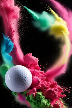 Golf with colorful powder splash on black background