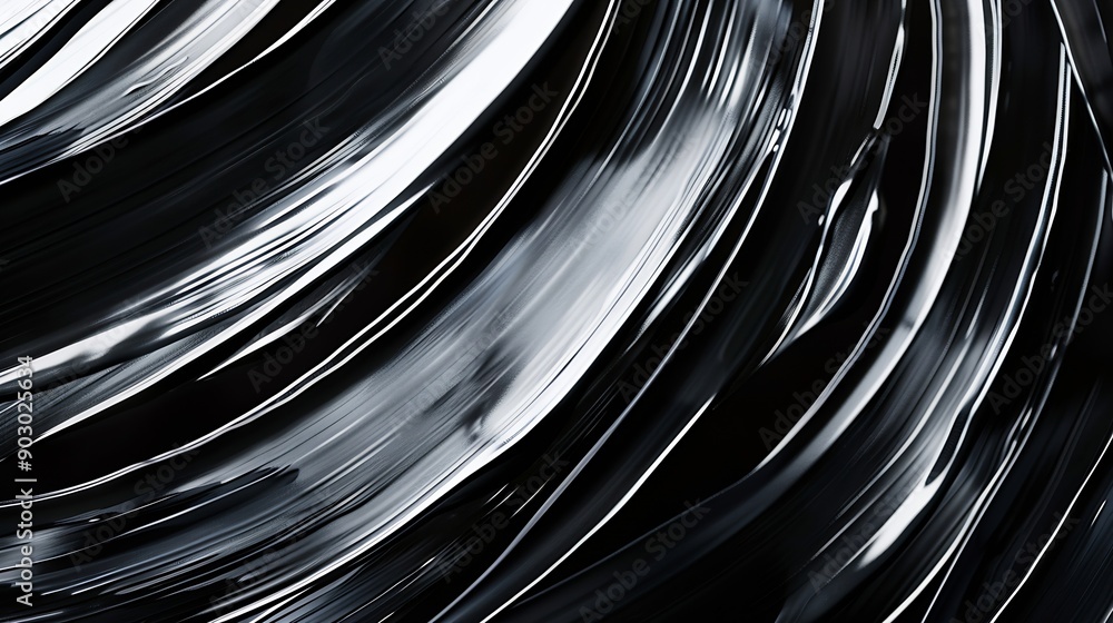 Leinwandbilder this is a background image with silver streamlines drawn with a brush on a black background : genera