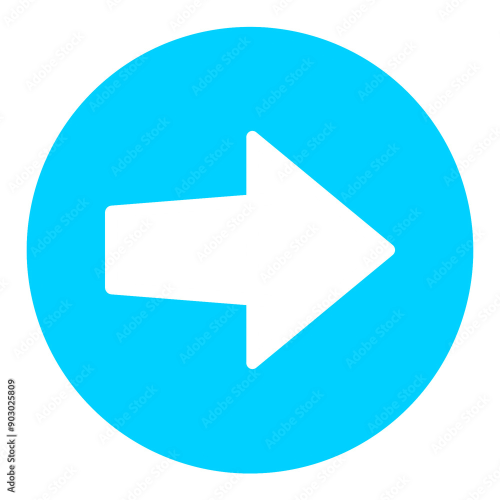 Poster blue right arrow button icon with simple and modern design