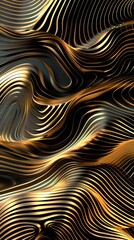 Abstract golden waves flowing on black background