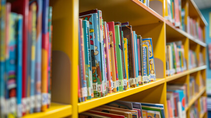 bookshelf filled with kids books