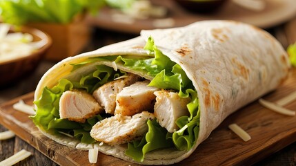 Chicken Caesar salad wrap with Parmesan cheese