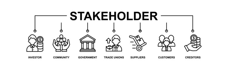 Stakeholder relationship banner web icon vector illustration concept for stakeholder, investor, government, and creditors with icon of community, trade unions, suppliers, and customers