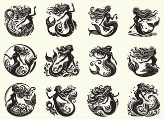 Mythological mermaid Silhouette Vector Illustration