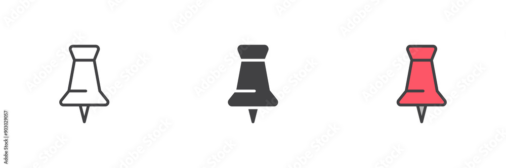 Poster push pin different style icon set