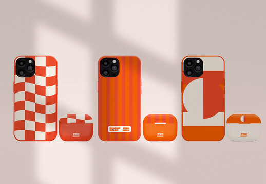 Front view of Phone and Earphone Cases Design Mockup