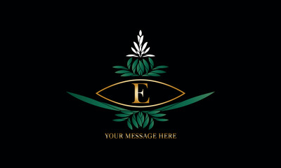 Floral logo template for labels, corporate identity, wedding invitation. Decorative business sign with elegant letter E.