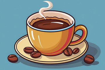 Obraz premium Taza de café con granos tostados de café alrededor