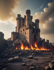 Fototapeta premium burning castle 3d