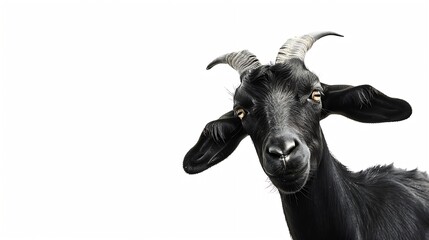 Isolated goat Head of funny silly looking black goat isolated on white background with clipping path : Generative AI