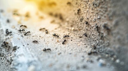 Black Ants Crawling on a Concrete Wall