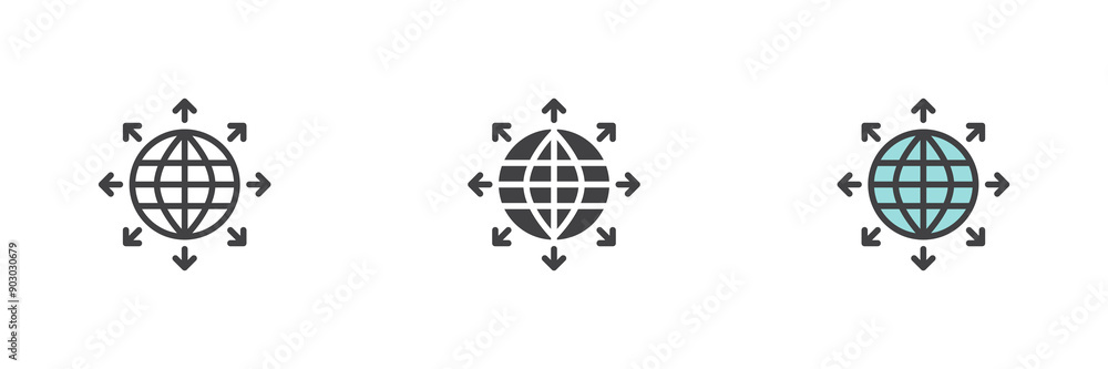 Poster globe with arrows different style icon set