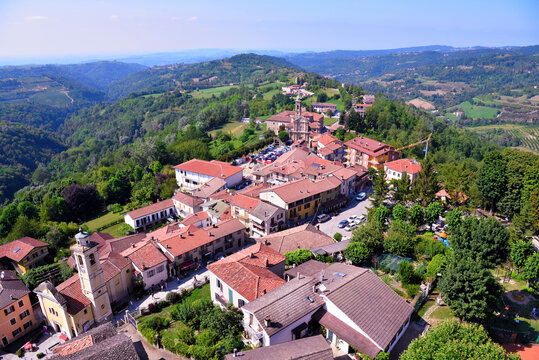 panorama of murazzano seen from the medieval tower cuneo italy