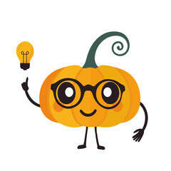 Cute, funny and happy pumpkin with glasses.Vegetables vector illustration.