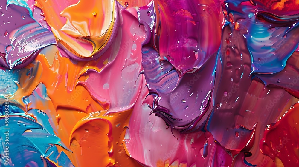 Poster abstract colored background from stained colored oil paint on linen canvas : Generative AI