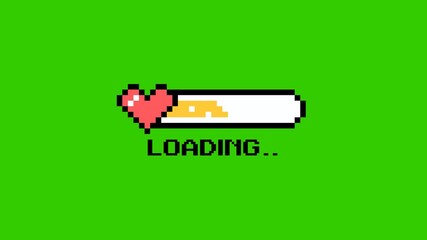 Retro Heart Pixel loading bar animation,Green Screen and loop animation.