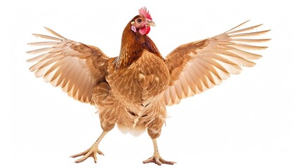 Isolated image of a brown chicken with open wings : Generative AI