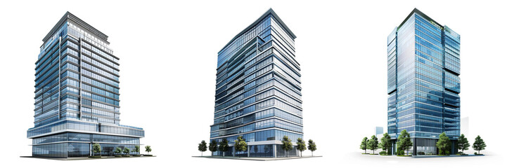 Set of contemporary high-rise office building isolated on transparent background (4)