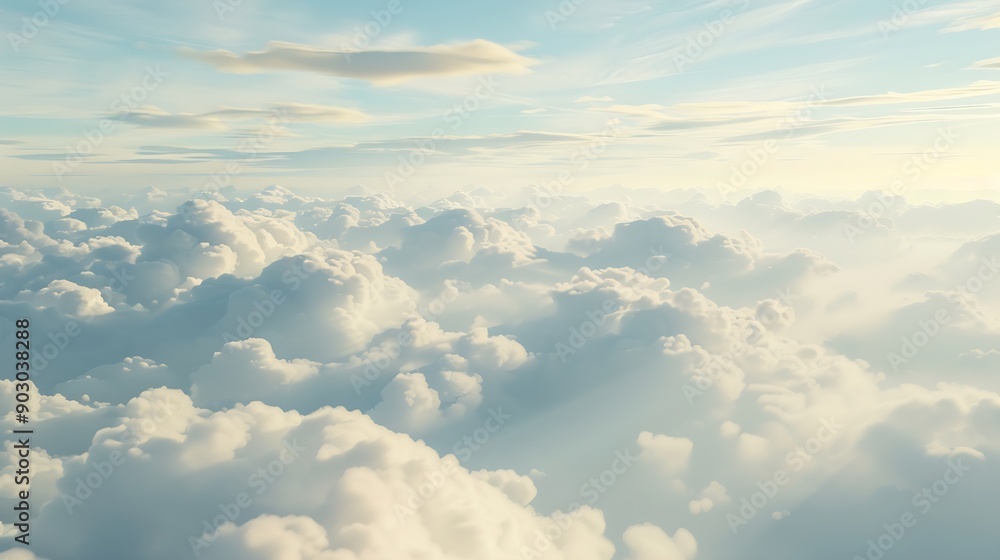 Poster High nature view large white clouds on soft sky background in the morning View of white cloudy on the plane : Generative AI